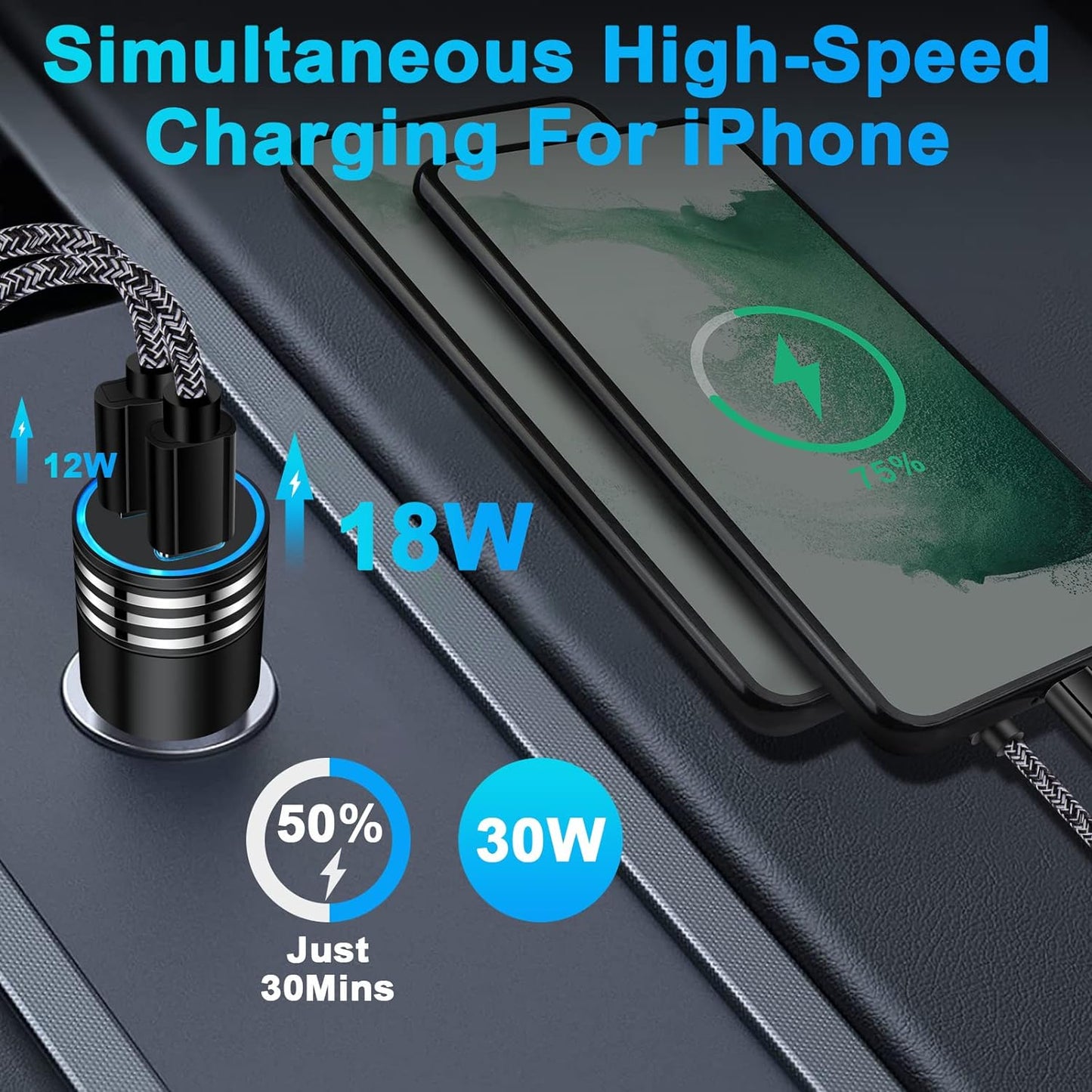 Fast Charging USB C Car Charger for Iphone 15 14 13 12 11 Pro Max SE XR XS X 8 Samsung Galaxy S23 S22 S21 S20 Note20 A32 Google Pixel 8 Pro/7A/7 Pro/6A/6/5/4A/4/3,2Pack 30W PD+2.4A Type C Car Adapter