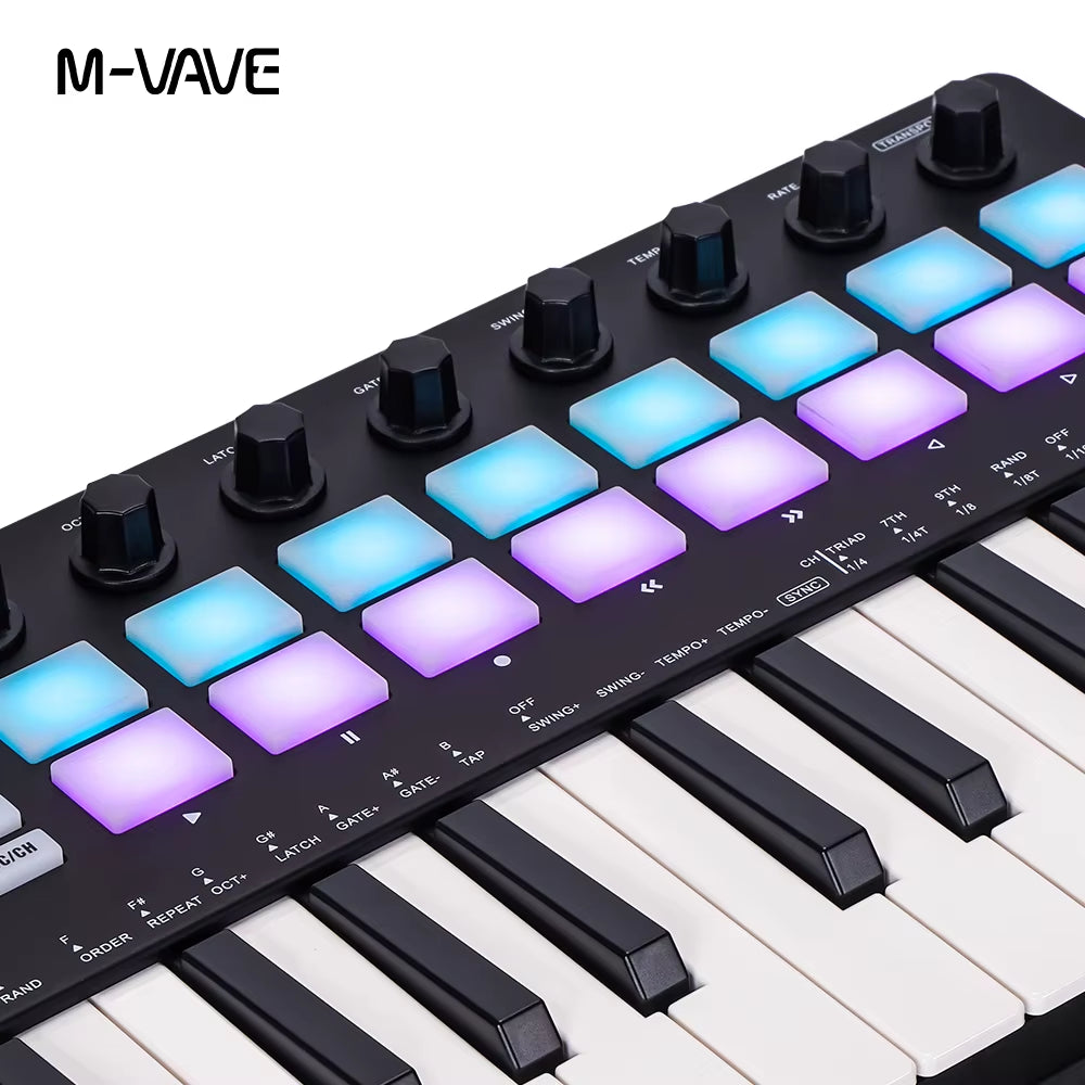 SMK-Ⅱ 25 Key MIDI Keyboard Controller with 16 RGB Drum Pads, Bluetooth Semi Weighted Professional Dynamic Keybed