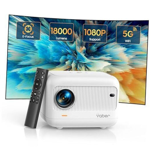 [Electric Focus]Mini Projector with 5G Wifi and Bluetooth 5.2,YABER 18000 White