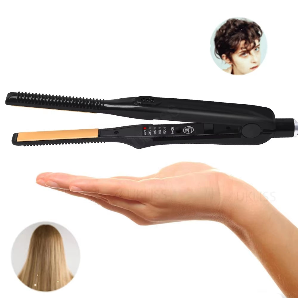 Professional Mini Hair Straightener Curler 2 in 1 Flat Iron Small Thin Plate Men Short Hair Straightening Curling Styling Tools